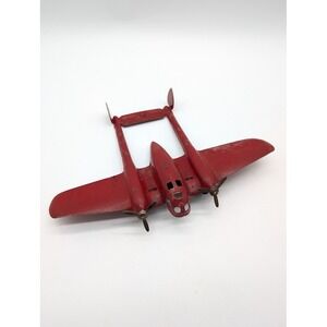 Vintage 30s Wyandotte Crusader P-38 Fighter Plane Pressed Steel Toy Military Red